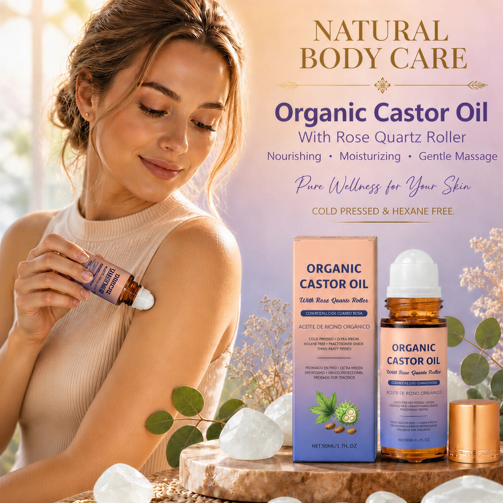 Castor Oil Cold Press - Organic Castor Oil Roller with Rose