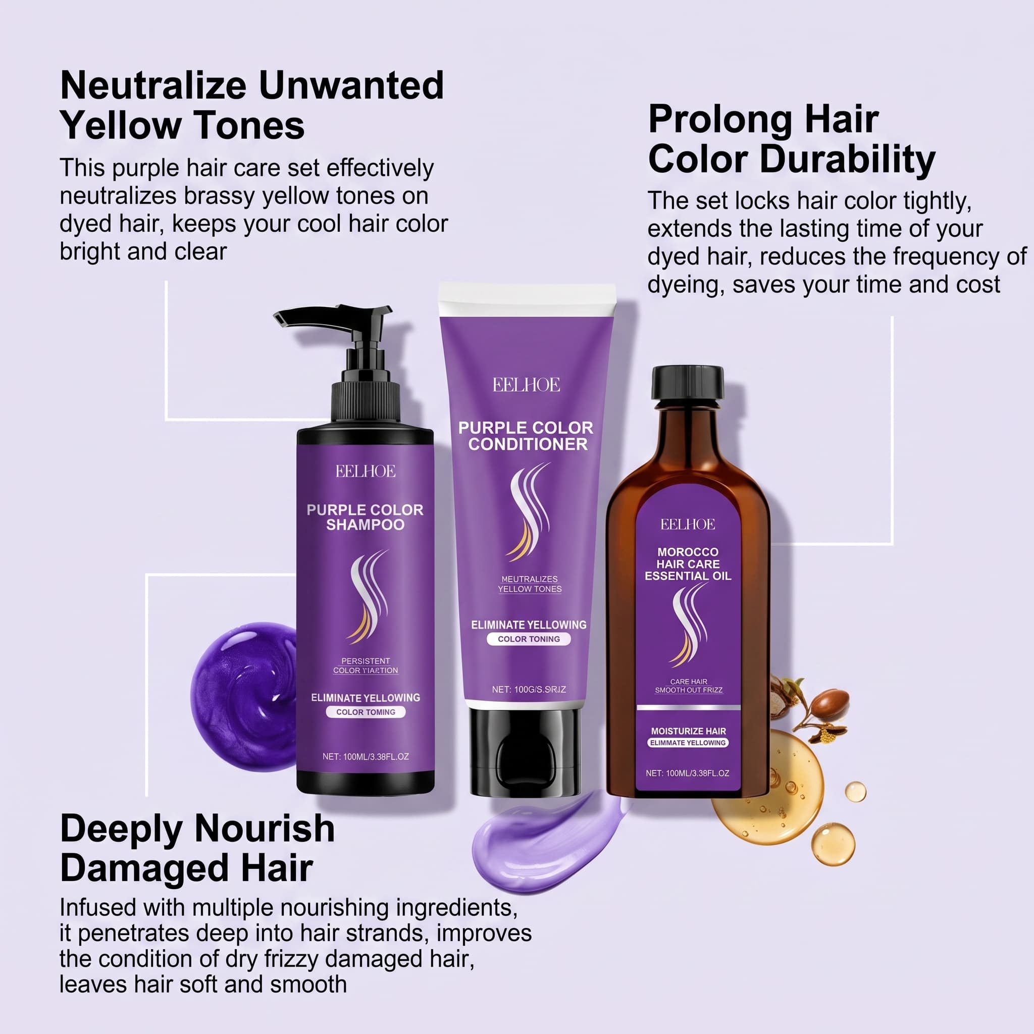 Purple Shampoo Set With Condit - Hair Care Hair Serum ulasan dan harga